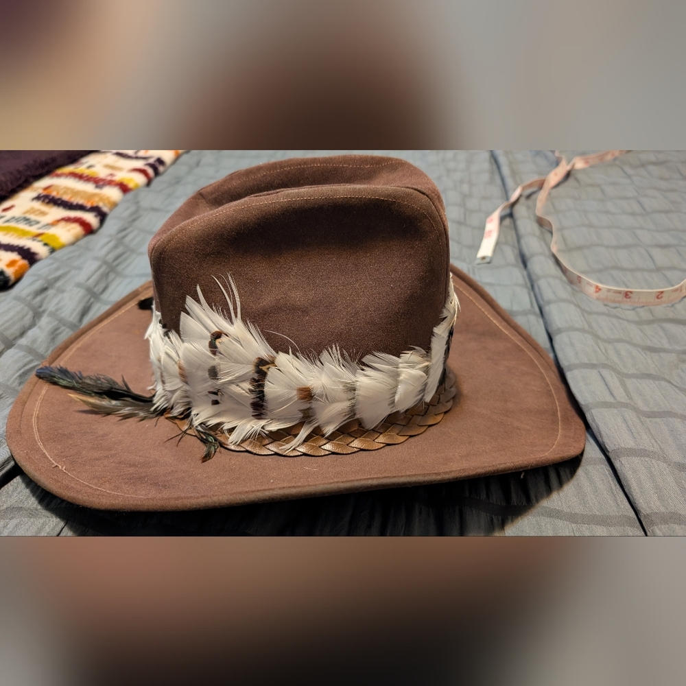 Brown Feathered Hat - Picture 2 of 5